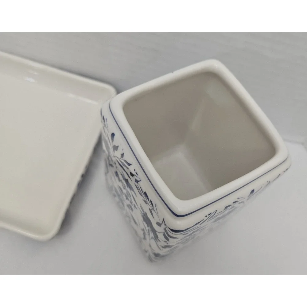 Southern Living Caroline Blue/White Floral Chinoiserie Lot/2 Vanity Tray/Holder